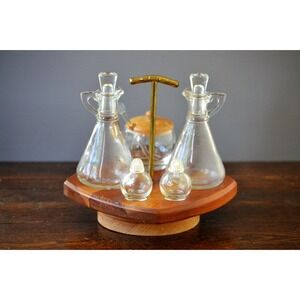 Condiment Hazel Atlas Vanity Tabletop Lazy Susan glass Cruets oil salt‎ pepper